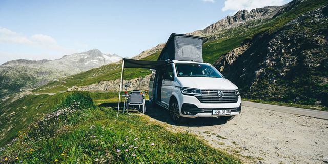 A CamperBoys van parked in the mountains.