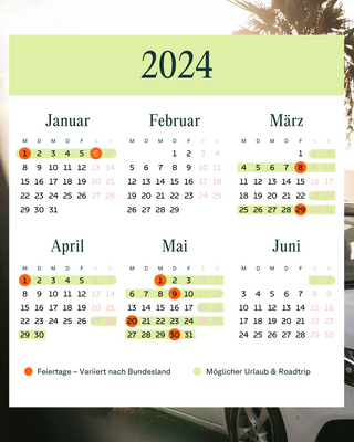 Der Brückentage Kalender von Januar bis Juli