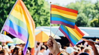 Lgbt freundliche Länder: Regenbogenflagge aus einer CSD Parade.