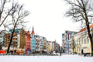 A city in Northern Germany during the winter time.