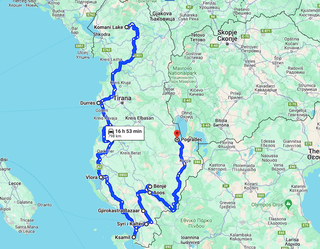 Albanien Rundreise Route bei Google Maps.